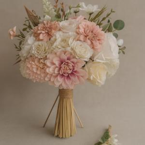 Pastel Artificial Bridal Bouquet & Boutonniere Set