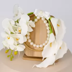 Handmade Orchid & Calla Lily Bridal Bouquet with Pearls