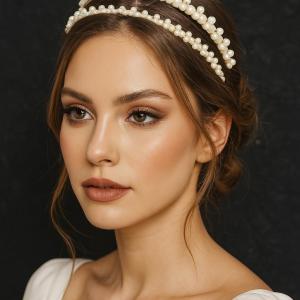 Gold Frame Double Row Pearl Bridal Tiara– Elegant Wedding Hair Accessory