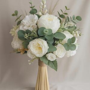White Artificial Peony Bridal Bouquet Set