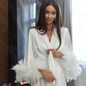 Luxury Bride Robe with Feather Sleeves