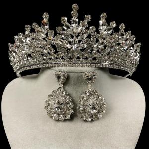 High Zircon Bridal Tiara and Earring Set ''Majestic Radiance''