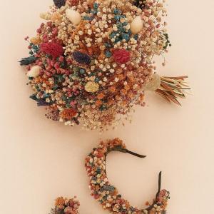 Colorful Dried Flower Bridal Tiara Set